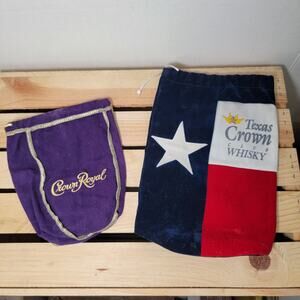 Set of 2 Crown Royal Velour Bags: Texas Crown & Regular Purple